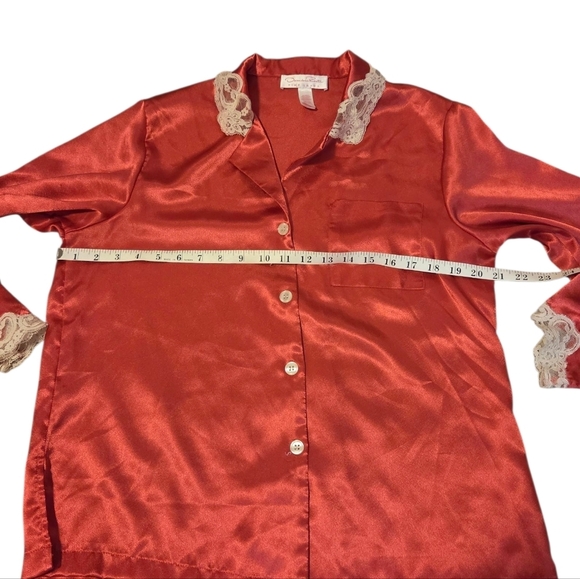 Oscar De La Renta Pink Label Silky Satin Coral Pink Lace 2 Piece Matching Set Pj - Picture 10 of 12